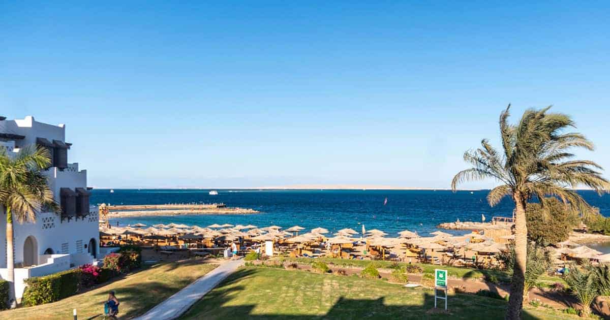 Hurghada beachfront with palms and sea