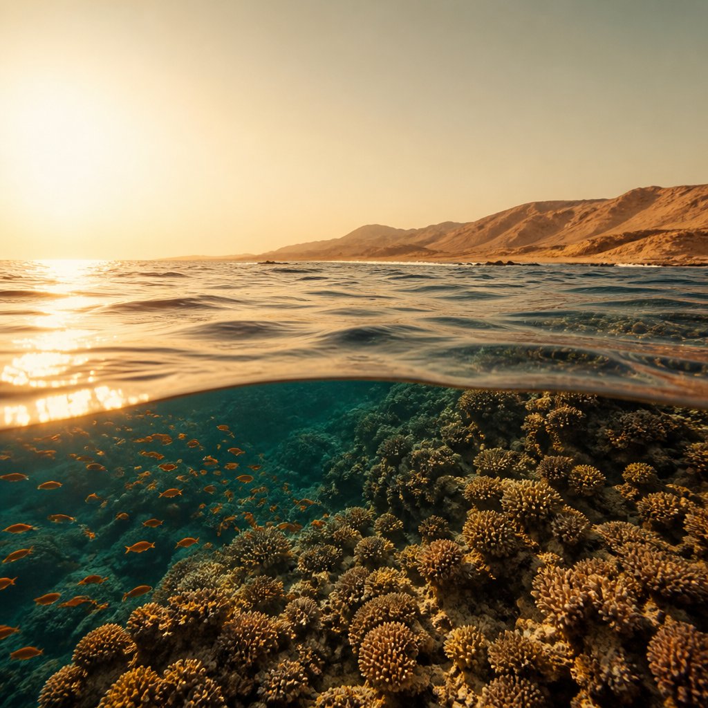Red Sea coral reef in split view