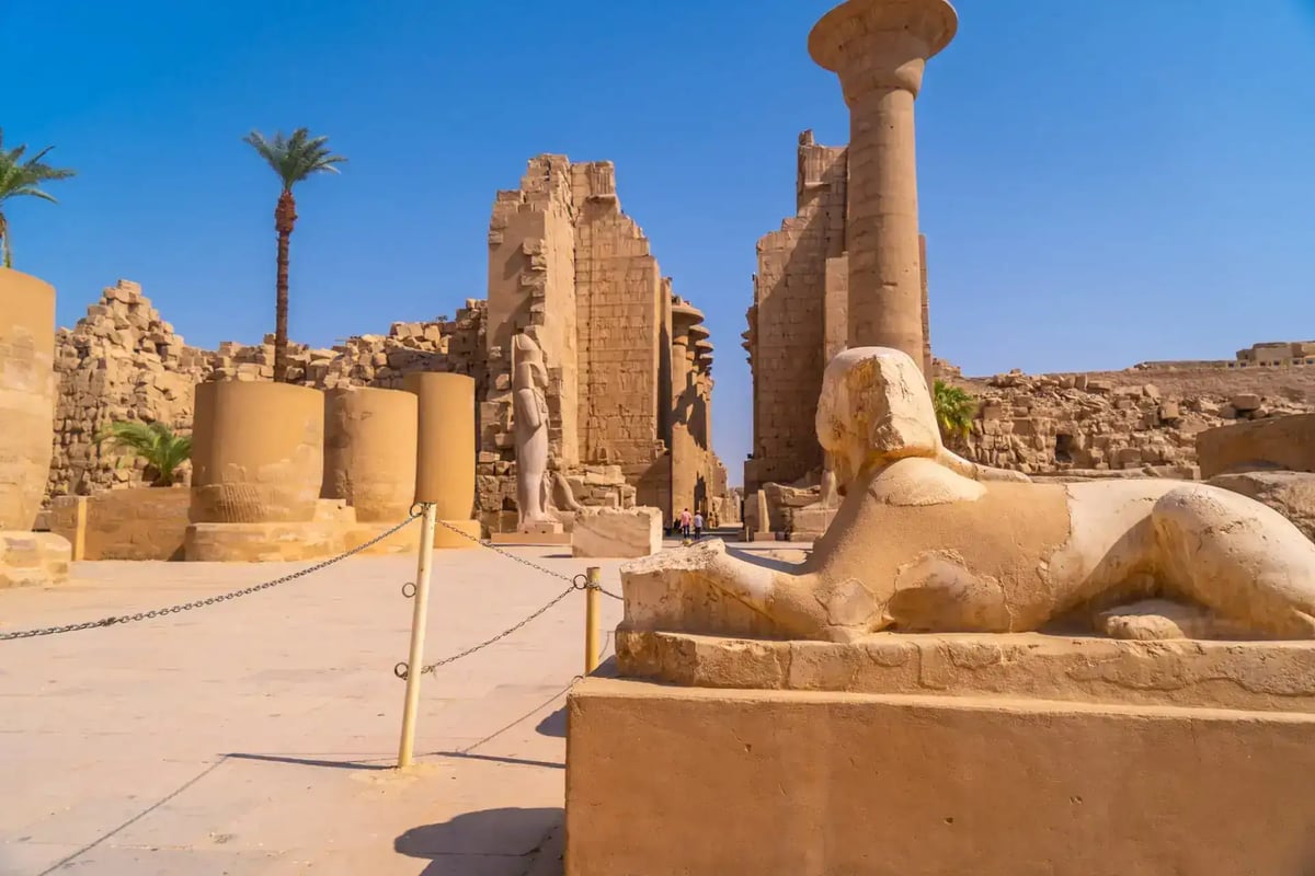 Sculpture of the Pharaoh with the Body of a Lion Inside the Temple of Karnak