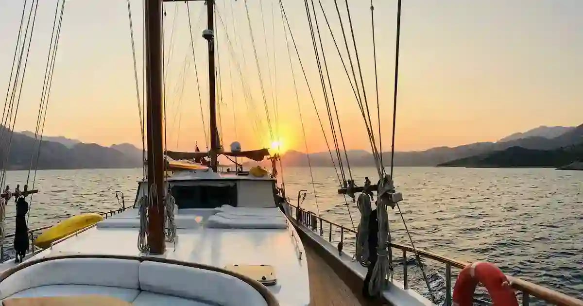 Sunset view from yacht deck