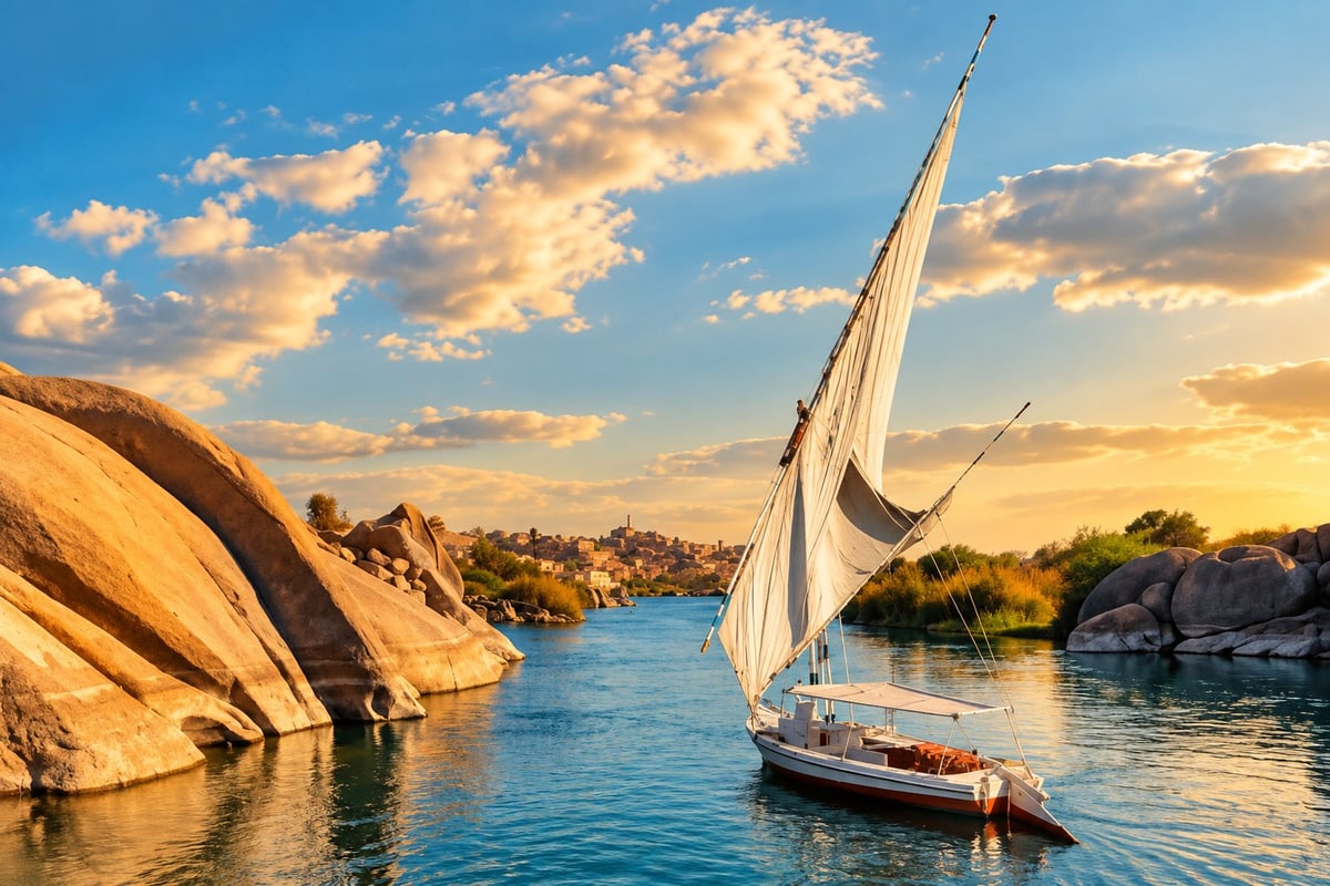 Sunset felucca ride on the Nile near Elephantine Island, Aswan