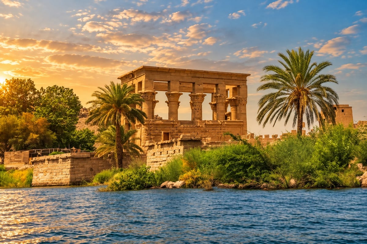 Philae Temple on Agilkia Island, Aswan, seen from the Nile, 7 Days Cairo and Aswan to Luxor Nile Cruise