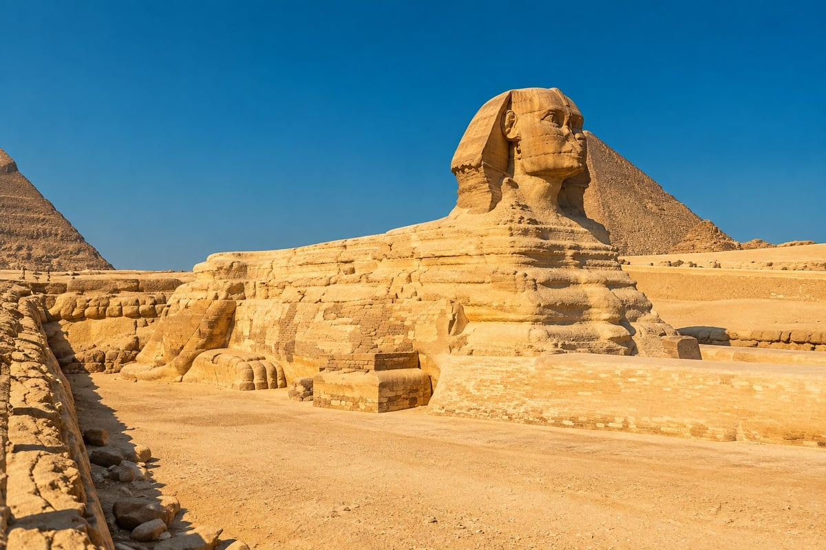 Great Sphinx and Khafre Pyramid on the Giza Plateau, used with Sakkara & Memphis Half Day Tour