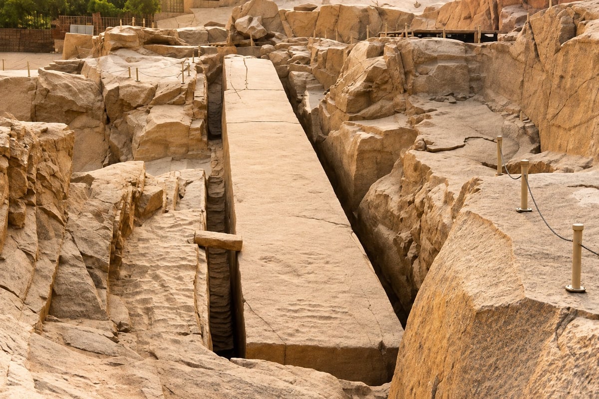 Red-granite obelisk left in situ at the Aswan quarry, a scheduled stop on the Nile Story Nile Cruise