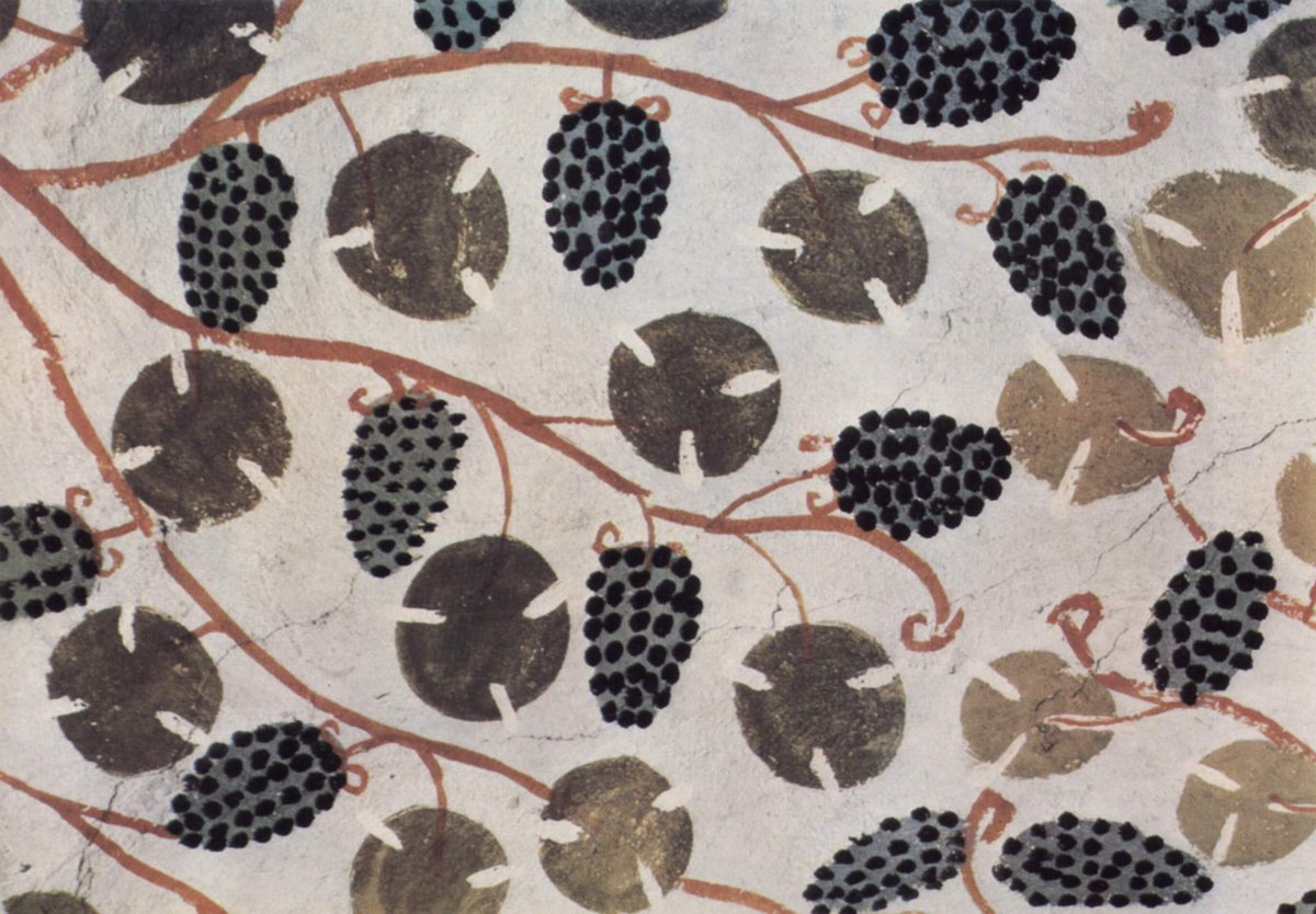 Tomb of Sennefer (TT96), painted grapevine ceiling. Photo: Maler der Grabkammer des Sennufer, PUBLIC DOMAIN, via Wikimedia Commons