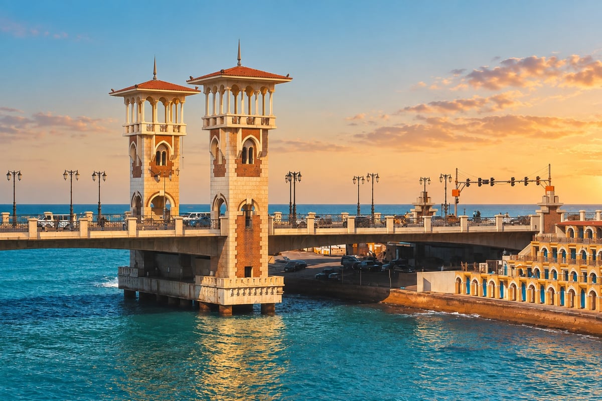Stanley Bridge on Alexandria Corniche, Mediterranean coast, for Alexandria full-day sightseeing from Cairo