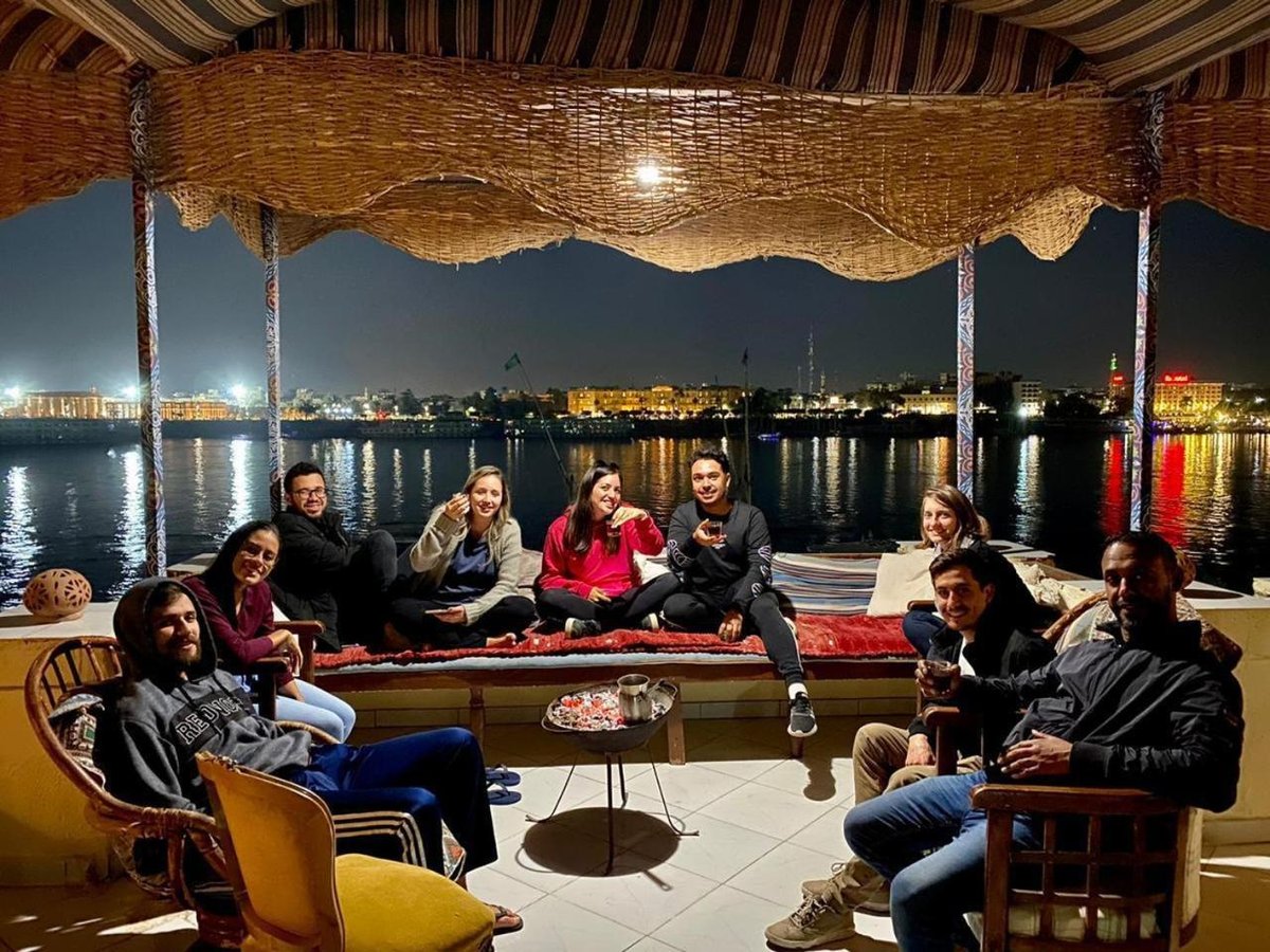 Nile Castle Luxor covered deck with river views and a woven canopy.