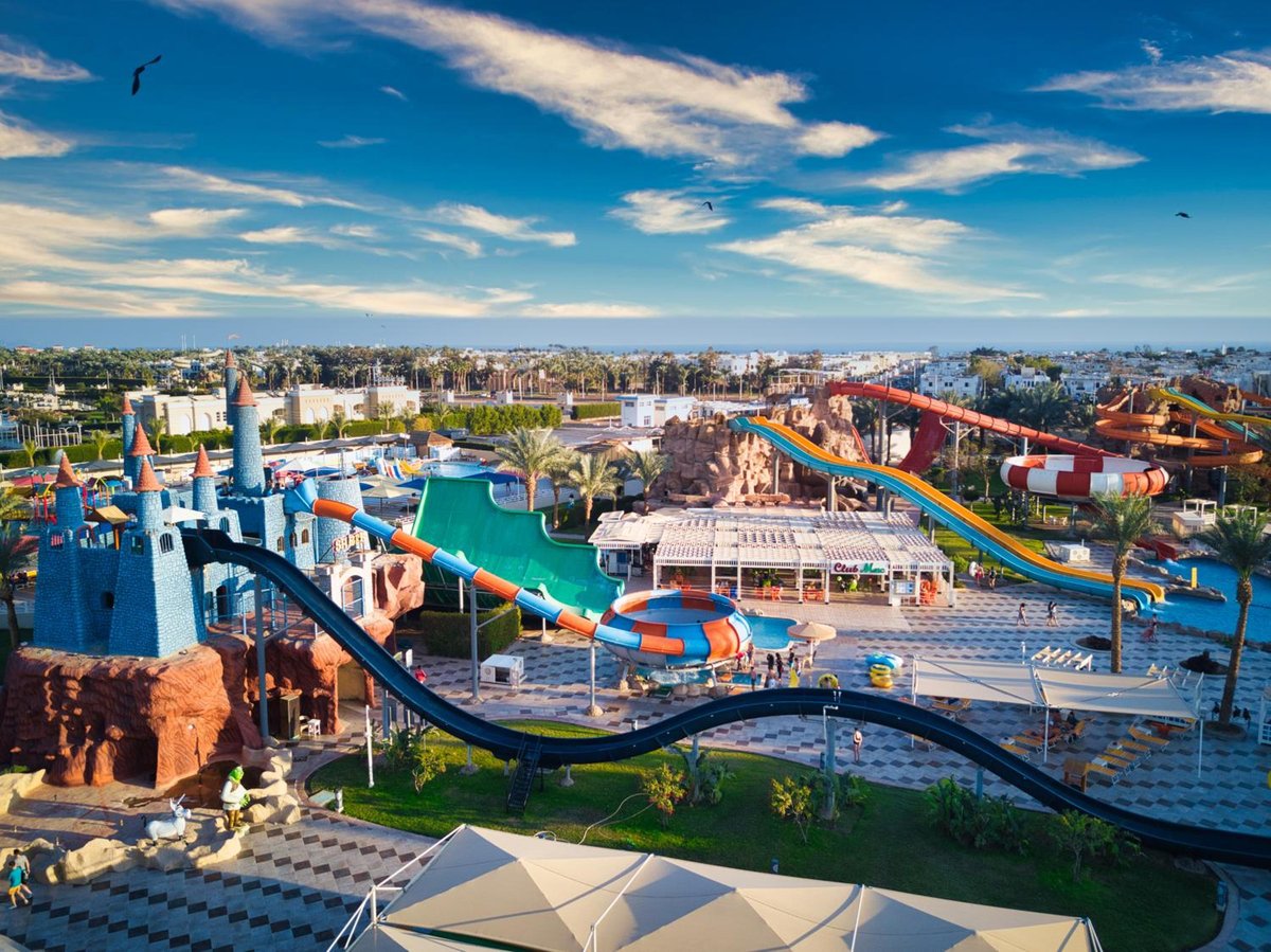 Pickalbatros Aqua Blu Sharm El Sheikh water park with winding slides and pools.